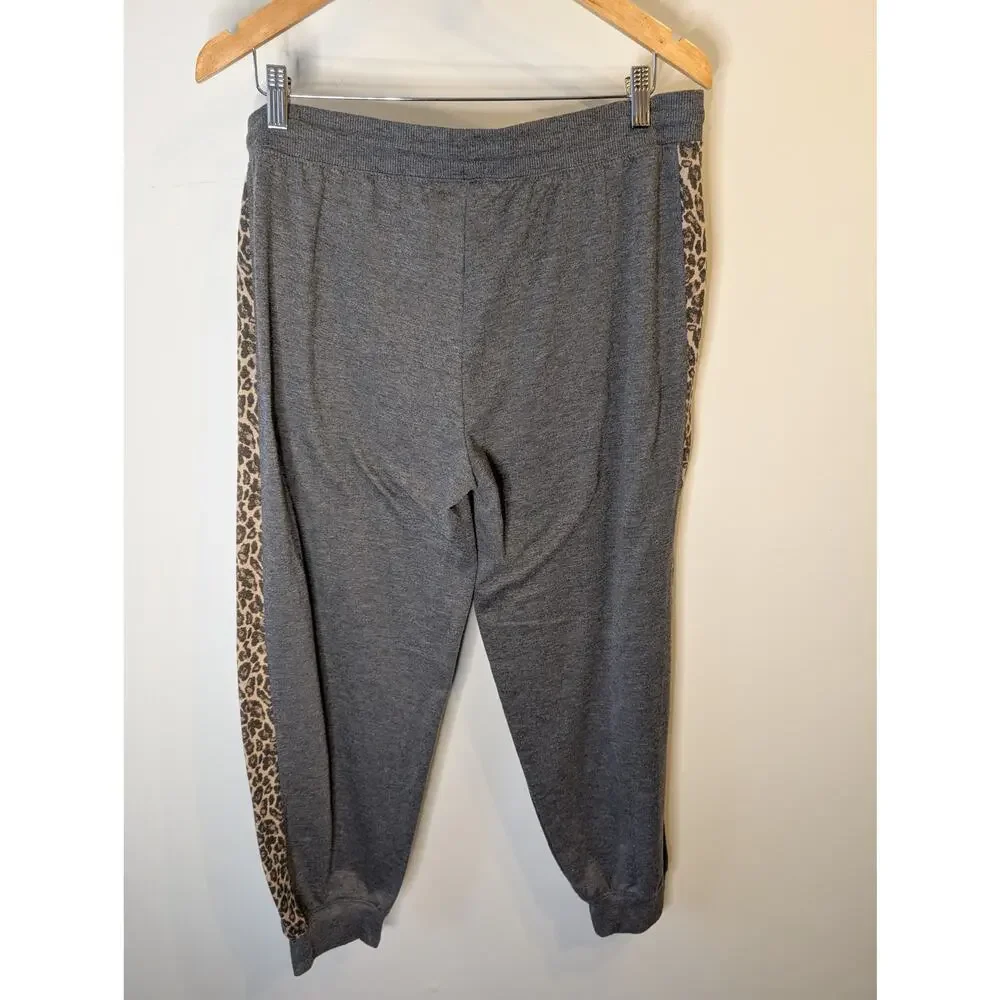 Splendid Womens Fleece Stretch Pajama Pants Lively Leopard Print Gray Size Large